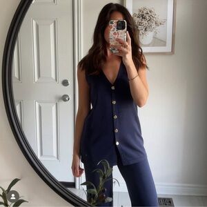 Commense Knit Sleeveless Button Down Vest and Pants Set